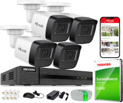 Zestaw do Monitoringu IP 4Mpx, 4 Kamery IPC-B141H-C, PoE, IR20m, IP67 - HiLook by Hikvision | IPC-B141H-C(x4) POE KIT