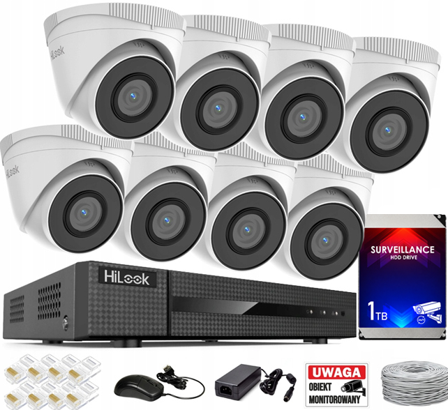 Zestaw do Monitoringu IP 5Mpx 8 Kamer IPCAM-T5 - HiLook by Hikvision | IPCAM-T5 + NVR-8CH-5MP/8P