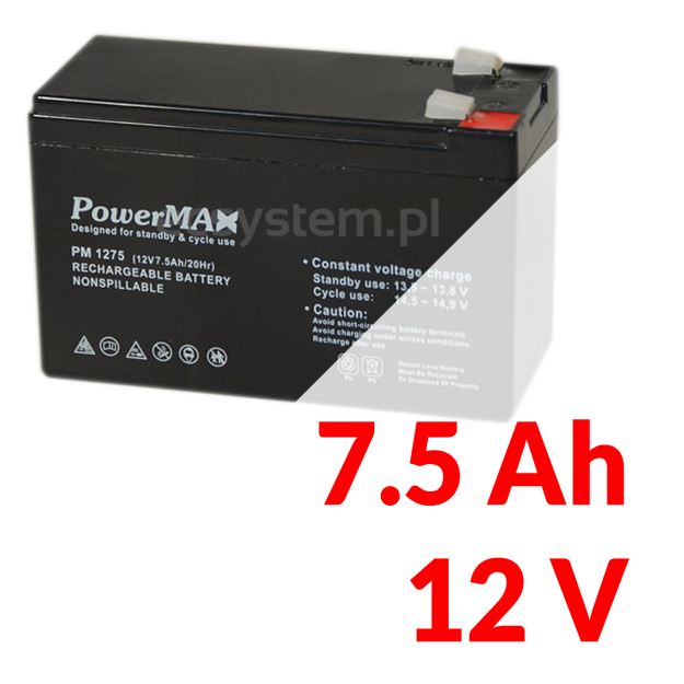 PM 1275 - Akumulator PowerMAX 7,5Ah 12V - MaxBat | PM 1275