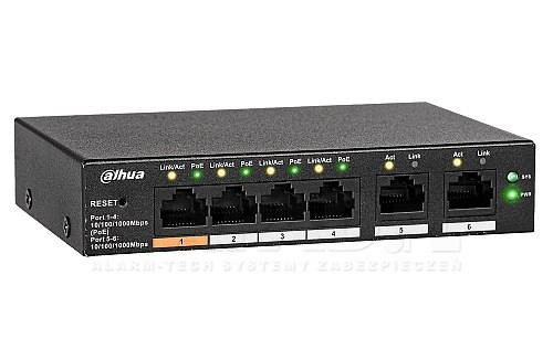 CS4006-4GT-60 -6-portowy Switch PoE Gigabit – 4× PoE + 2× Uplink  Dahua | CS4006-4GT-60