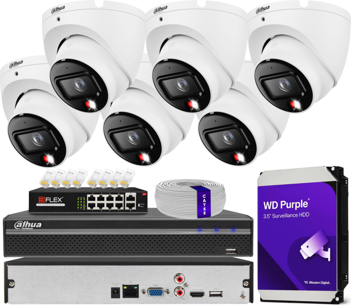 Zestaw do Monitoringu IP 6Mpx, 6 Kamer IPC-HDW1639T-A-IL, Dual Light, PoE - DAHUA | IPC-HDW1639T-A-IL(X6) POE KIT