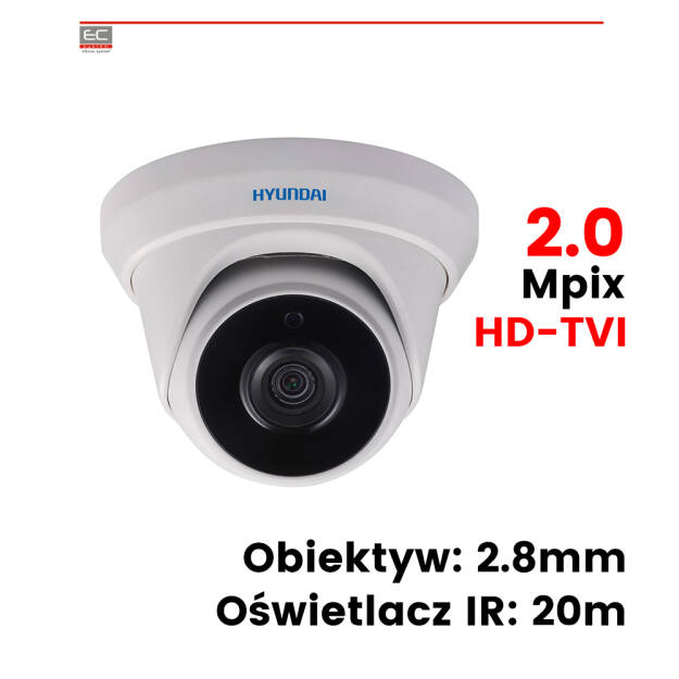 HYU-389 - Kamera kopułkowa 2Mpix, 2.8mm, HDTVI, DNR, ATW, AGC, IP66 - HYUNDAI