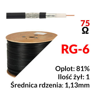 TRISET-113 PE - Przewód koncentryczny żelowany RG-6 75Ω klasa A 500m - Triset