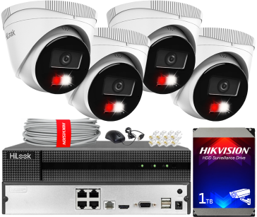 Zestaw do Monitoringu IP 4Mpx, 4 Kamery IPC-T240HA-LU Smart Hybrid Light, PoE - HiLook by Hikvision | IPC-T240HA-LU(x4) POE KIT