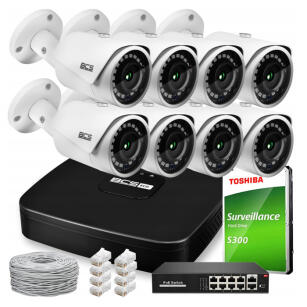 Zestaw do Monitoringu IP 4Mpx, IR30m, 8 Kamer IP BCS-L-TIP14FR3, Rejestrator 8ch, Switch PoE - BCS | BCS-L-TIP14FR3 + BCS-L-SNVR0801