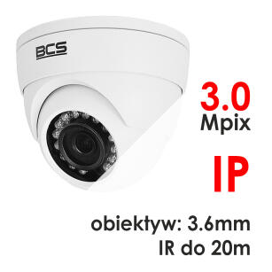 BCS-DMIP1300IR-E-III - Kamera kopułkowa 3.0 Mpix IP 3.6mm IR 20m - BCS