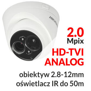 DS-2CE56D5T-VFIT3 - Kamera kopułkowa 2.0 Mpix HD-TVI / ANALOG 2.8-12mm IR 50m WDR - HIKVISION | DS-2CE56D5T-VFIT3
