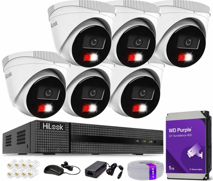 Zestaw do Monitoringu IP 6Mpx, 6 Kamer IPC-T260HA-LU Smart Hybrid Light, PoE - HiLook by Hikvision | IPC-T260HA-LU(x6) POE KIT
