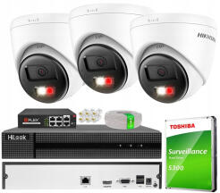 Zestaw do Monitoringu IP 4Mpx, 3 Kamery VE-NC143F-LIU, Smart Hybrid Light, Audio - Hikvision | VE-NC143F-LIU(x3) POE KIT