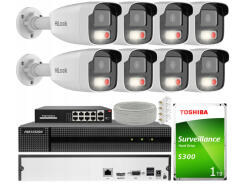 Zestaw do Monitoringu IP 2Mpx 8 Kamer IPCAM-B2-50DL, Hybrid Light, Rejestrator 8ch - HiLook by Hikvision | IPCAM-B2-50DL + HWN-2108MH