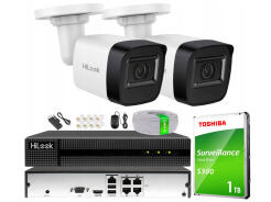 Zestaw do Monitoringu IP 4Mpx , 2 Kamery IP, Rejestrator 4ch PoE - HiLook by Hikvision | IPCAM-B4-P + NVR-4CH-4MP/4P