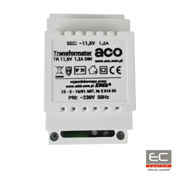 TR 11,5V 1,2A  DIN- Transformator do centrali CDN, INSPIRO lub FAMILIO na szynę DIN 11,5V 1,2A - ACO | TR 11,5V 1,2A DIN