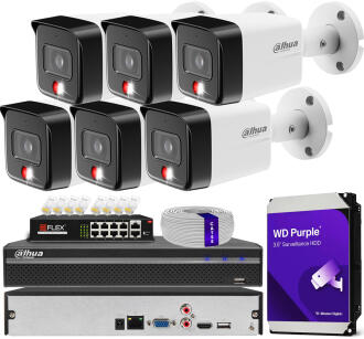 Zestaw do Monitoringu IP 6Mpx, 6 Kamer IPC-HFW1639TC-A-IL-0280B-S6, Dual Light, PoE - DAHUA | IPC-HFW1639TC-A-IL-0280B-S6(X6) POE KIT