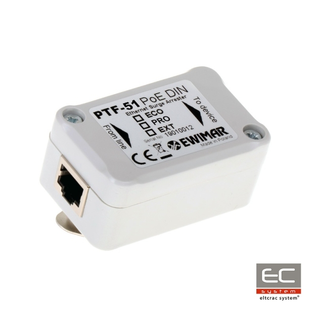 PTF-51-ECO/PoE/DIN - Ogranicznik przepięć sieci LAN montowany na szynę DIN serii ECO - EWIMAR | 5904041750373