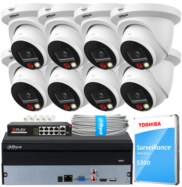 Zestaw do Monitoringu IP 4Mpx, 8 Kamer IPC-HDW2449TM-S-IL-0280B, Dual Light, PoE - DAHUA | IPC-HDW2449TM-S-IL-0280B(X8) POE KIT