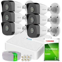 Zestaw do Monitoringu IP FullHD 2MP, 6 Kamer IPCAM-B2 IR30m, Rejestrator 8xPoE - HiLook by Hikvision | 6x IPCAM-B2- + NVR-8CH-H/8P