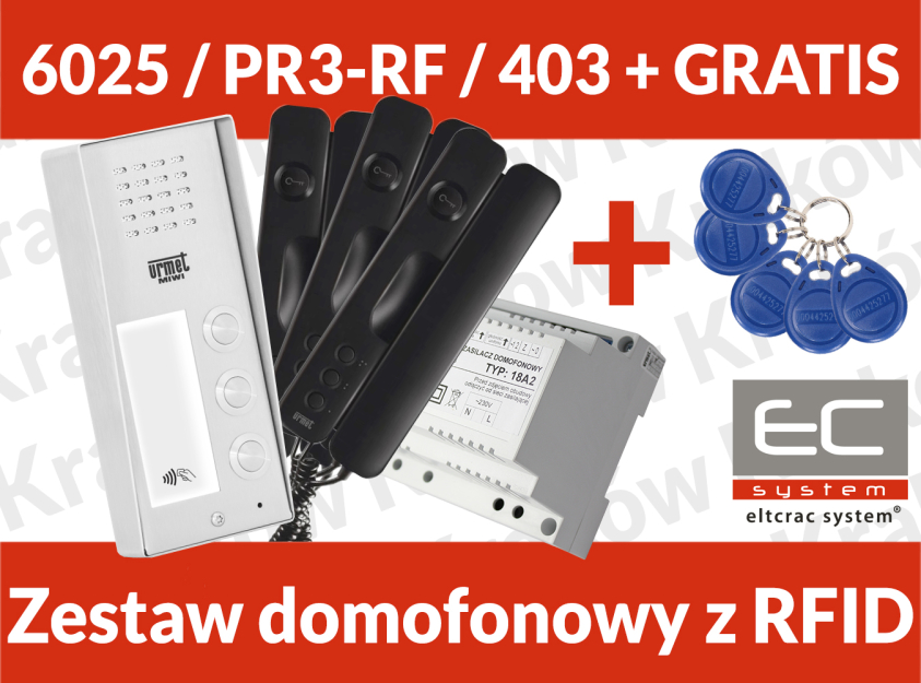 6025/PR3-RF/403 - Zestaw domofonowy z czytnikiem RFID dla 3 lokatorów - Miwi-Urmet