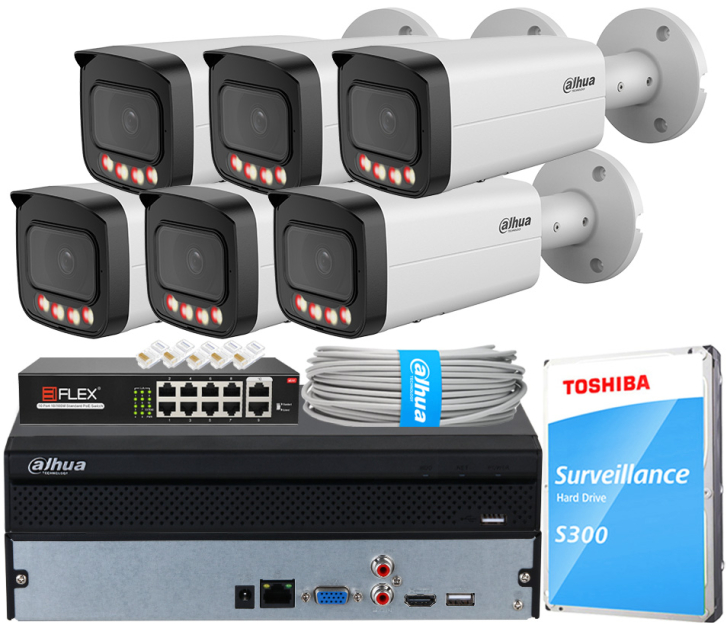 Zestaw do Monitoringu IP 12Mpx, 6 Kamer IPC-HFW21249TP-AS-IL-0280B, Dual Light, PoE - DAHUA | IPC-HFW21249TP-AS-IL-0280B(X6) POE KIT