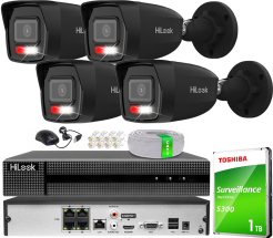 Zestaw do Monitoringu IP 6Mpx, 4 Kamery IPC-B160HA-LU BLACK Smart Hybrid Light, PoE - HiLook by Hikvision | IPC-B160HA-LU(x4)BlACK POE KIT
