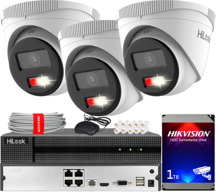 Zestaw do Monitoringu IP 4Mpx, 3 Kamery IPC-T240HA-LUC Smart Hybrid Light, PoE - HiLook by Hikvision | IPC-T240HA-LUC(x3) POE KIT