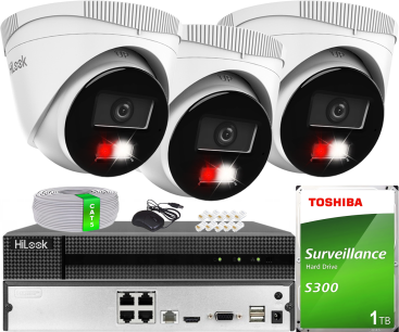 Zestaw do Monitoringu IP 4Mpx, 3 Kamery IPC-T240HA-LUC Smart Hybrid Light, PoE - HiLook by Hikvision | IPC-T240HA-LUC(x3) POE KIT