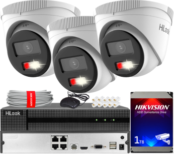 Zestaw do Monitoringu IP 4Mpx, 3 Kamery IPC-T240HA-LUC Smart Hybrid Light, PoE - HiLook by Hikvision | IPC-T240HA-LUC(x3) POE KIT