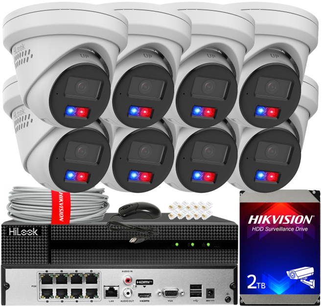Zestaw do Monitoringu IP 8Mpx, 8 Kamer IPC-T280HAP-LUF/SL Smart Hybrid Light, PoE - HiLook by Hikvision | IPC-T280HAP-LUF/SL(x8) POE KIT