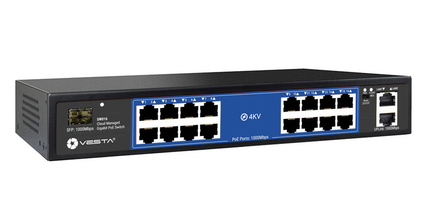 SW016 - Switch PoE 16+2+1, Gigabitowy, 1x SFP, zarządzalny, 240W - VESTA | SW016