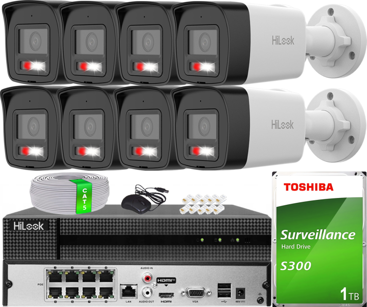 Zestaw do Monitoringu IP 4Mpx, 8 Kamer IPC-B140HA-LUC Smart Hybrid Light, PoE - HiLook by Hikvision | IPC-B140HA-LUC(x8) POE KIT