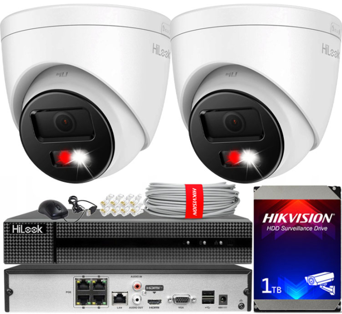 Zestaw do monitoringu IP 8Mpx 4K, 2 Kamery IPC-T280HA-LUF/SL Live Guard, PoE  - HiLook by Hikvision | IPC-T280HA-LUF/SL(x2) POE KIT