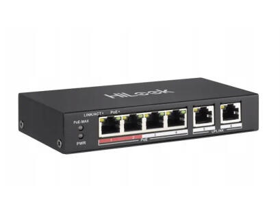 SW-06-POE - Switch PoE 4+2 10/100Mbps, 4x PoE, 35W - Hilook by Hikvision | SW-06-POE