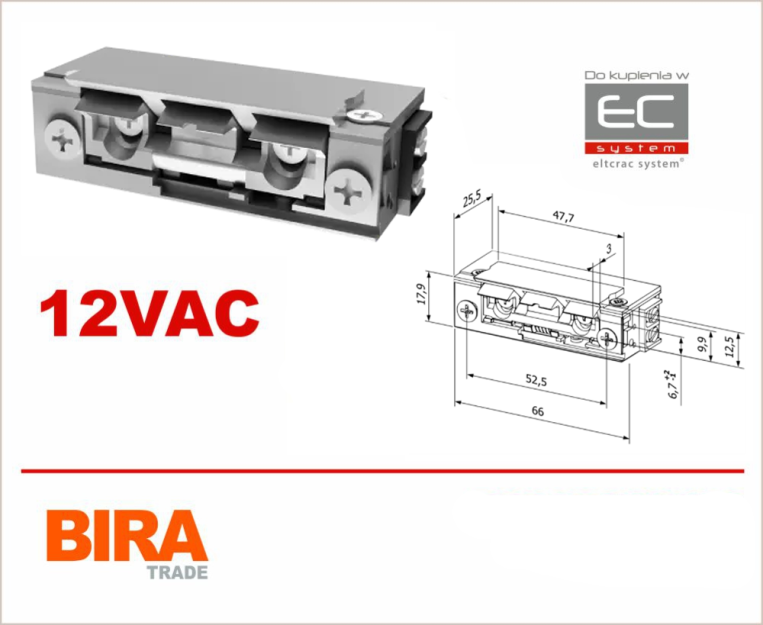 F12R-C - Elektrozaczep rewersyjny z wyślizgiem, 12V DC -  Biratronik | F12R-C