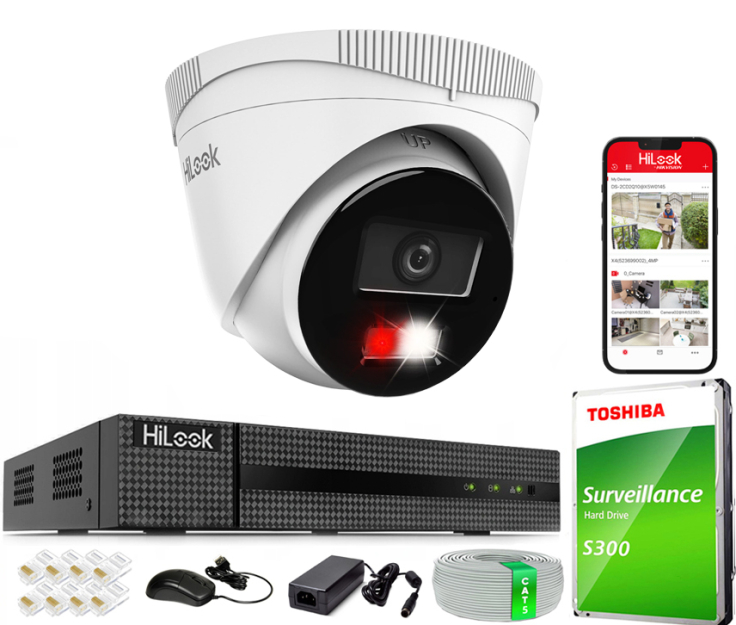 Zestaw do Monitoringu IP 4Mpx, 1 Kamera IPC-T240HA-LU Smart Hybrid Light, PoE - HiLook by Hikvision | IPC-T240HA-LU(x1) POE KIT