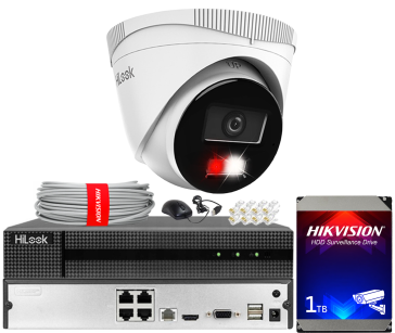 Zestaw do Monitoringu IP 4Mpx, 1 Kamera IPC-T240HA-LU Smart Hybrid Light, PoE - HiLook by Hikvision | IPC-T240HA-LU(x1) POE KIT