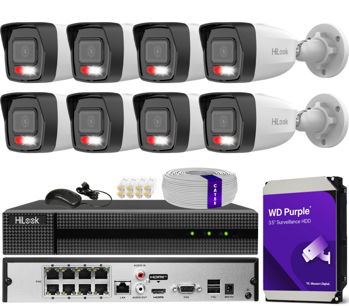 Zestaw do monitoringu IP 8Mpx 4K, 8 Kamer IPC-B180HA-LU, PoE  - HiLook by Hikvision | IPC-B180HA-LU(x8) POE KIT