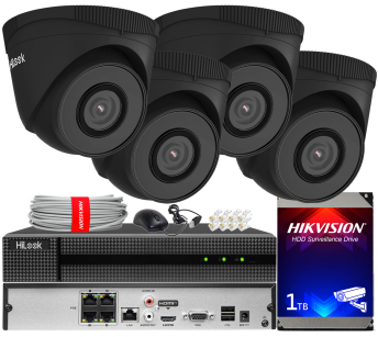 Zestaw do monitoringu IP 5Mpx, 4 Kamery IPC-T250H BLACK, PoE, IR30m - HiLook by Hikvision | IPC-T250H BLACK(x4) POE KIT