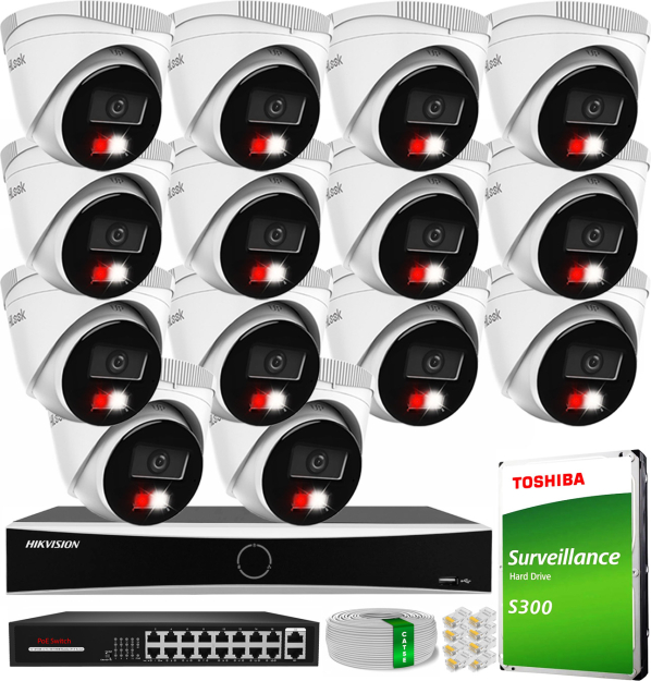 Zestaw do Monitoringu IP 4Mpx, 14 Kamer IPC-T240HA-LU Smart Hybrid Light, PoE - HiLook by Hikvision | IPC-T240HA-LU(x14) POE KIT
