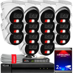 Zestaw do Monitoringu IP 4Mpx, 14 Kamer IPC-T240HA-LU Smart Hybrid Light, PoE - HiLook by Hikvision | IPC-T240HA-LU(x14) POE KIT
