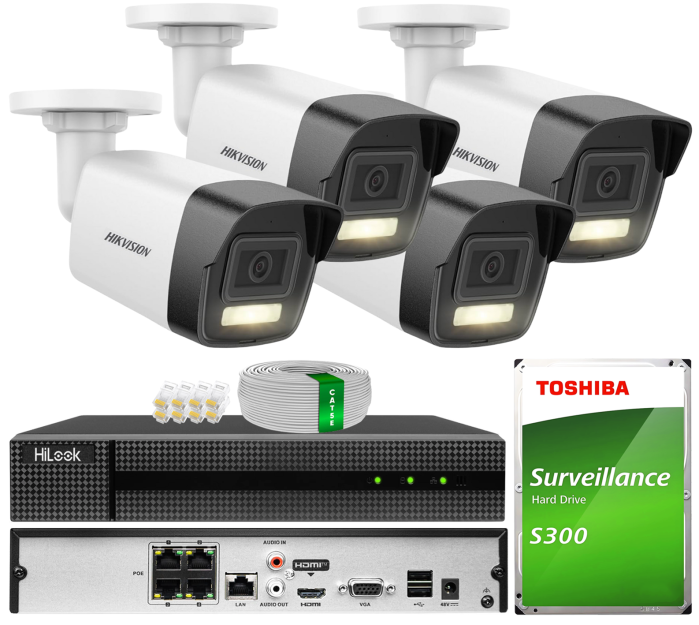 Zestaw do Monitoringu IP 6Mpx, 4 Kamery DS-2CD1061G2-LIU Smart Hybrid Light, PoE - Hikvision | DS-2CD1061G2-LIU(x4) POE KIT