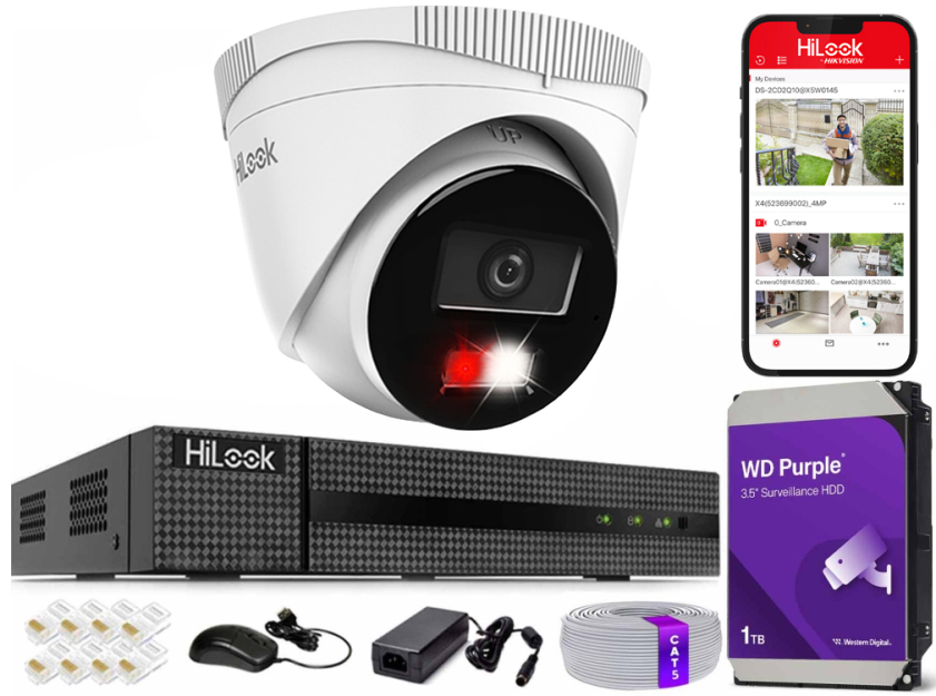 Zestaw do Monitoringu IP 6Mpx, 1 Kamera IPC-T260HA-LU Smart Hybrid Light, PoE - HiLook by Hikvision | IPC-T260HA-LU(x1) POE KIT