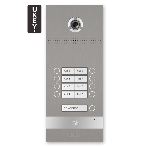 BI-08FB SILVER - Panel bramowy IP, 8-lokatorski, UKEY, SIP 2.0 - BasIP | 5060514913192