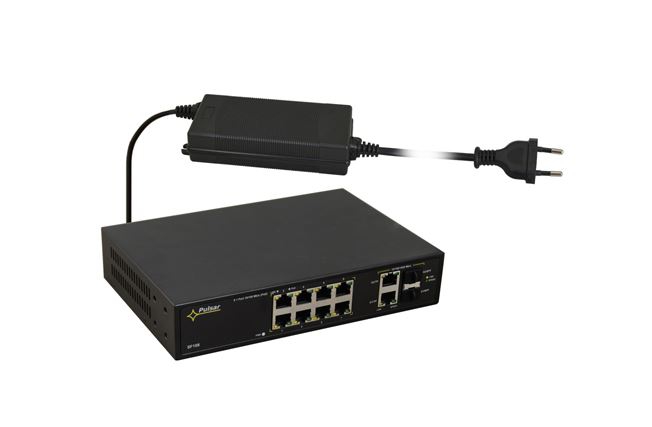 SF108-90W - Switch PoE 8xPoE + 2xUplink 10/100/1000 Mbps, 240W - Pulsar | 5902135316313