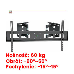 DP-6239 -  Narożny uchwyt monitora, nośność 60kg, od 37-53 cali, montaż naścienny