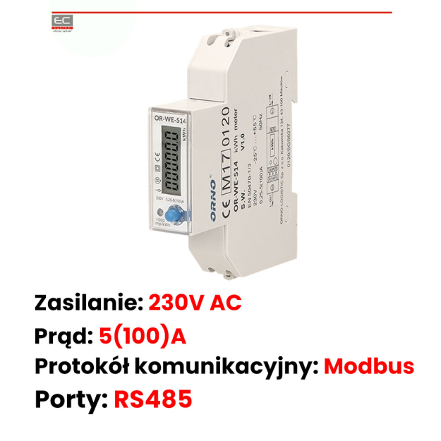 OR-WE-514 - 1-fazowy licznik energii elektrycznej 100A RS485, MID - ORNO | OR-WE-514