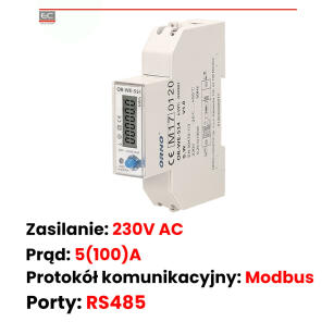 OR-WE-514 - 1-fazowy licznik energii elektrycznej 100A RS485, MID - ORNO | OR-WE-514