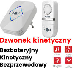 KINETIC - Bezbateryjny dzwonek bezprzewodowy, 58 melodii, zasięg 100m, podświetlenie LED - XBLITZ