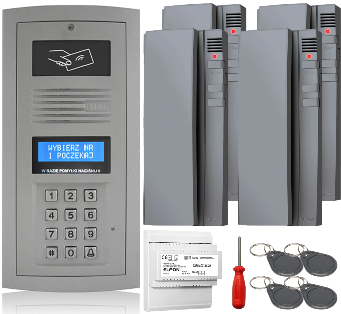 Zestaw domofonowy Elfon OPTIMA OP-255R-P + 4x Unifon OP-U7-S - ELFON | OP-255R-P + 4x OP-U7-S