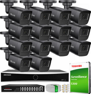 Zestaw do Monitoringu IP 4Mpx, 14 Kamer IPC-B141H-C BLACK, Rejestrator DS-7616NXI-K1, 16xPoE - HiLook by Hikvision | IPC-B141H-C BLACK(x14) NXI KIT