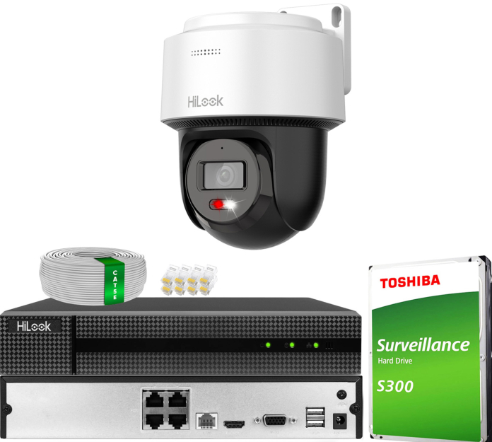 Zestaw do Monitoringu IP 4Mpx, 1 Kamera PTZ-N2C400M-DE Smart Hybrid Light, PoE - HiLook by Hikvision | PTZ-N2C400M-DE(x1) POE KIT