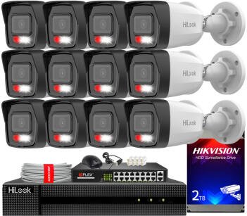 Zestaw do monitoringu IP 8Mpx 4K, 12 Kamer IPC-B180HA-LU, PoE  - HiLook by Hikvision | IPC-B180HA-LU(x12) POE KIT